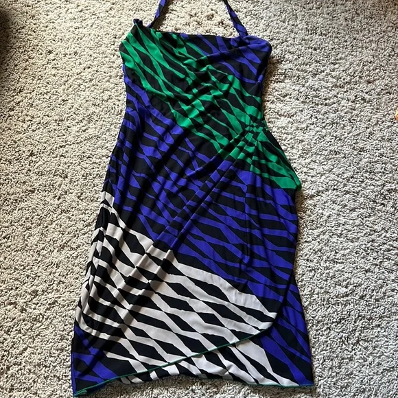 BCBGMaxAzria | Dresses | Womens Bcbg Maxazria Black Purple Green Halter  Dress Sz Xs | Poshmark